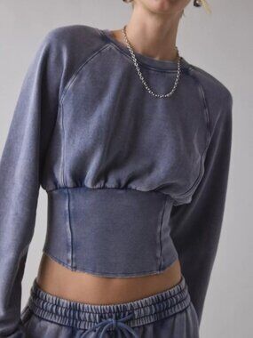 Out From Under Day-To-Day Fleece Cropped Pullover Extra Large Navy